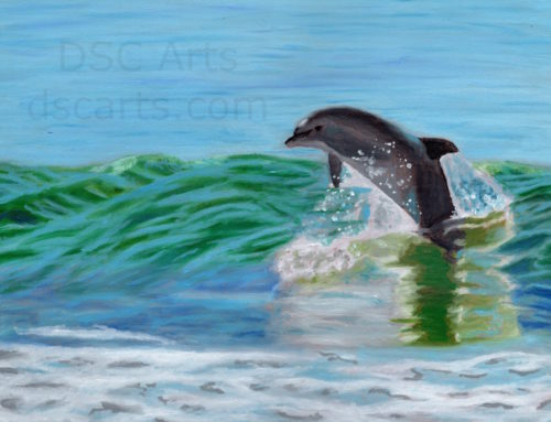 Wave Riding Dolphin Oil Painting