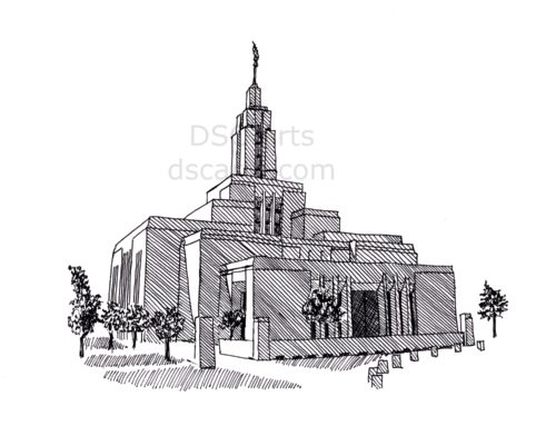 Draper Utah LDS Temple Ink Drawing