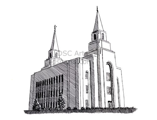 Kansas City LDS Temple Ink Drawing