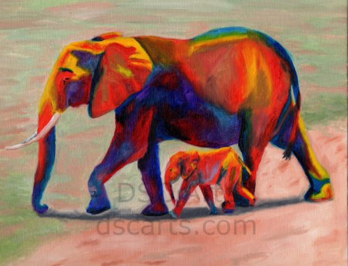 Colorful Elephants Oil Painting