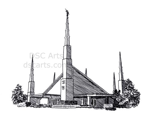 Dallas Texas LDS Temple Ink Drawing